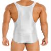 Agoky Men's U Neck Sleeveless Leotard Vest Shirt Oil Bodysuit Sports Wrestling Singlet Jumpsuits White Medium view 2