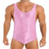 Agoky Men's U Neck Sleeveless Leotard Vest Shirt Oil Bodysuit Sports Wrestling Singlet Jumpsuits Pink Medium view 1