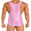 Agoky Men's U Neck Sleeveless Leotard Vest Shirt Oil Bodysuit Sports Wrestling Singlet Jumpsuits Pink Medium view 2