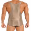 Agoky Men's U Neck Sleeveless Leotard Vest Shirt Oil Bodysuit Sports Wrestling Singlet Jumpsuits Coffee Medium view 2