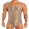 LiiYii Men's High Elastic Fitness Shiny Oil Glossy Silky Bodysuit Slim Sleeveless Jumpsuits Romper Coffee X-Large view 1