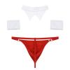 YOOJIA 3pcs Men's Waiter Cosplay Costume G-String Briefs with Collar Bracelets Tuxedo Waiter Server Lingerie Red Large view 3