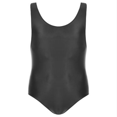Agoky Men's U Neck Sleeveless Leotard Vest Shirt Oil Bodysuit Sports Wrestling Singlet Jumpsuits Black X-Large
