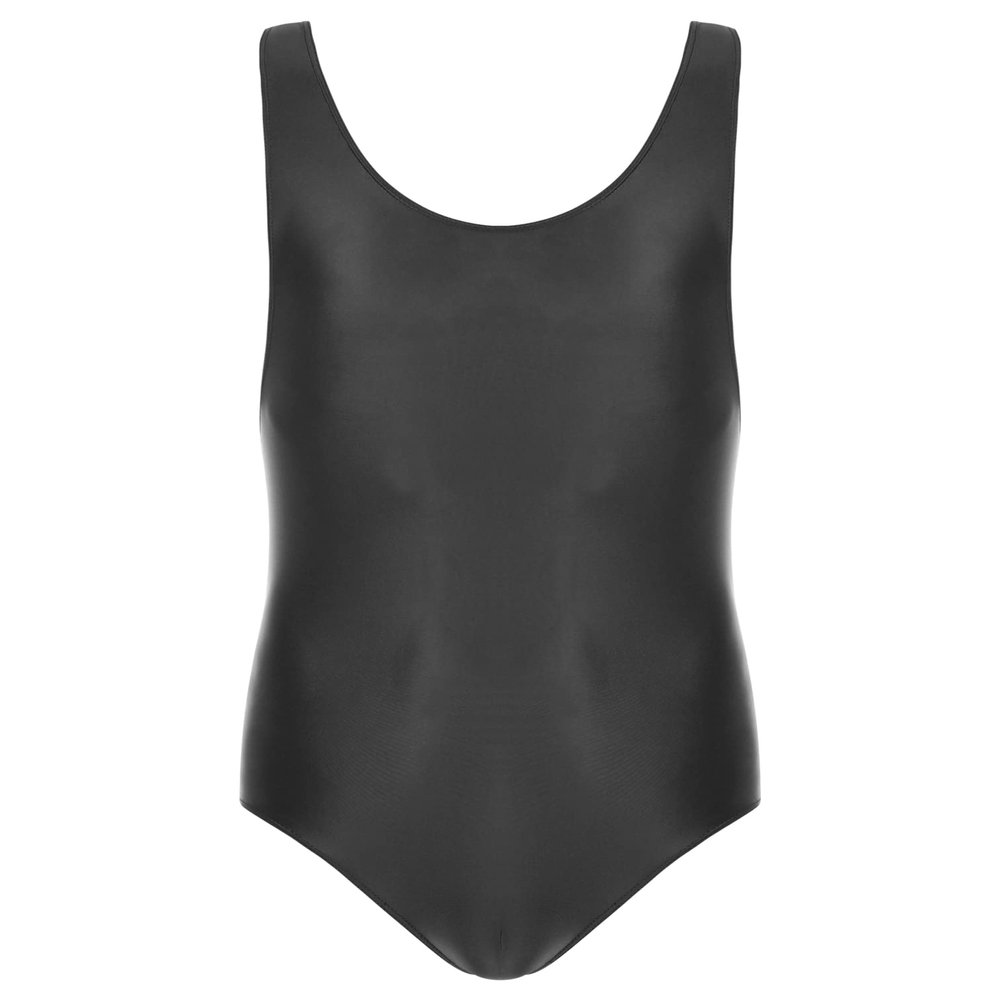Agoky Men's U Neck Sleeveless Leotard Vest Shirt Oil Bodysuit Sports Wrestling Singlet Jumpsuits Black X-Large