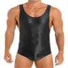 Agoky Men's U Neck Sleeveless Leotard Vest Shirt Oil Bodysuit Sports Wrestling Singlet Jumpsuits Black X-Large view 3