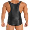 Agoky Men's U Neck Sleeveless Leotard Vest Shirt Oil Bodysuit Sports Wrestling Singlet Jumpsuits Black X-Large view 4