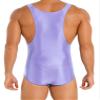 Agoky Men's U Neck Sleeveless Leotard Vest Shirt Oil Bodysuit Sports Wrestling Singlet Jumpsuits Purple X-Large view 2