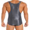 Agoky Men's U Neck Sleeveless Leotard Vest Shirt Oil Bodysuit Sports Wrestling Singlet Jumpsuits Dark Grey X-Large view 2