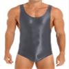 Freebily Men's One Piece Stretchy Shiny Oily Wrestling Singlet Tank Tops Undershirts Leotard Dark Grey X-Large view 1