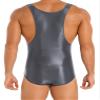 Freebily Men's One Piece Stretchy Shiny Oily Wrestling Singlet Tank Tops Undershirts Leotard Dark Grey X-Large view 2