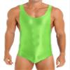 Agoky Men's U Neck Sleeveless Leotard Vest Shirt Oil Bodysuit Sports Wrestling Singlet Jumpsuits Fluorescent Green Medium view 1