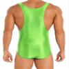 Agoky Men's U Neck Sleeveless Leotard Vest Shirt Oil Bodysuit Sports Wrestling Singlet Jumpsuits Fluorescent Green Medium view 2