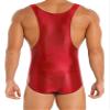 Agoky Men's U Neck Sleeveless Leotard Vest Shirt Oil Bodysuit Sports Wrestling Singlet Jumpsuits Red X-Large view 2