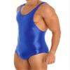 Agoky Men's U Neck Sleeveless Leotard Vest Shirt Oil Bodysuit Sports Wrestling Singlet Jumpsuits Blue Medium view 3