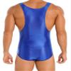 Agoky Men's U Neck Sleeveless Leotard Vest Shirt Oil Bodysuit Sports Wrestling Singlet Jumpsuits Blue Medium view 4
