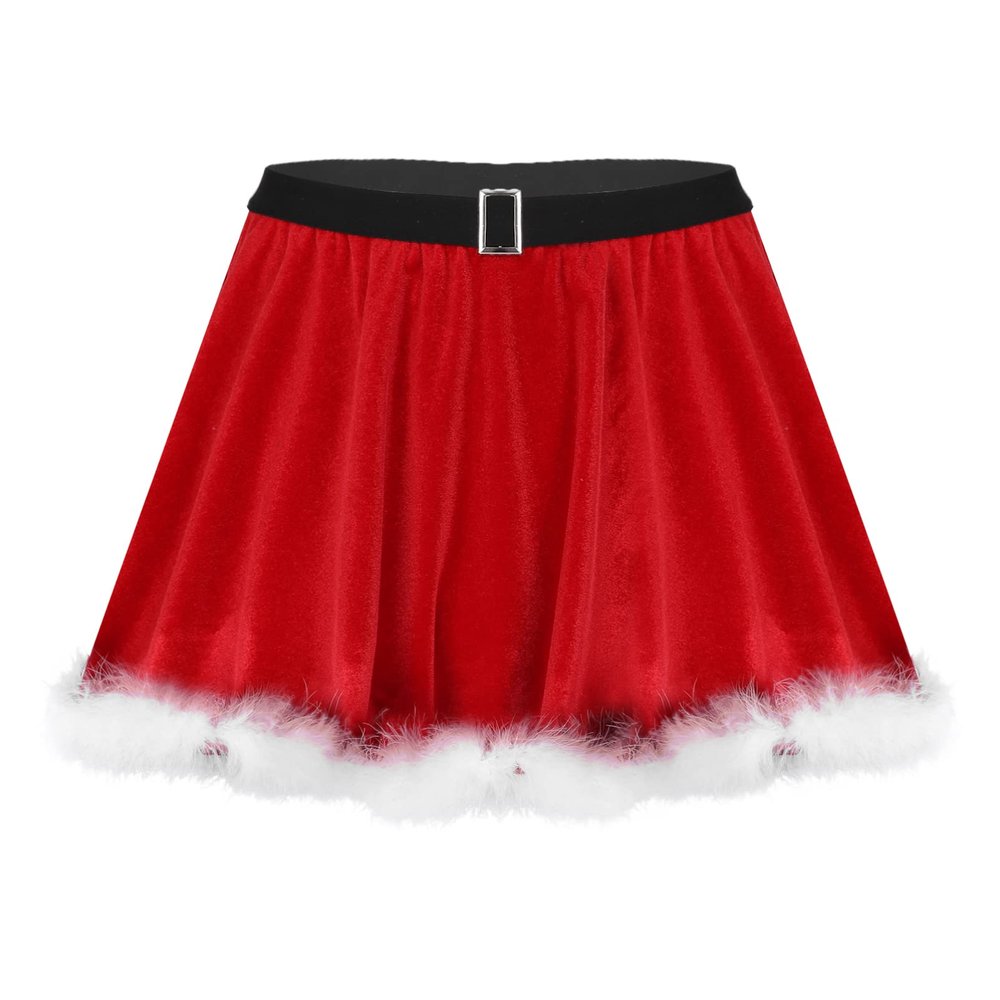 Alvivi Women's Faux Fur Trim Mini Miss Santa Claus Tutu Skirt Skater Dance A-line Flared Skirts Flared Skirts XX-Large