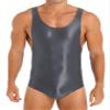 LiiYii Men's High Elastic Fitness Shiny Oil Glossy Silky Bodysuit Slim Sleeveless Jumpsuits Romper Dark Grey X-Large view 1