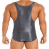 LiiYii Men's High Elastic Fitness Shiny Oil Glossy Silky Bodysuit Slim Sleeveless Jumpsuits Romper Dark Grey X-Large view 2