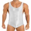 LiiYii Men's High Elastic Fitness Shiny Oil Glossy Silky Bodysuit Slim Sleeveless Jumpsuits Romper White X-Large view 1