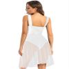 Nikiikoo Women's Sleeveless Color Block Lyrical Dance Dress Mesh Chiffon Modern Tutu Latin Waltz Gymnastics Leotard White Large view 2