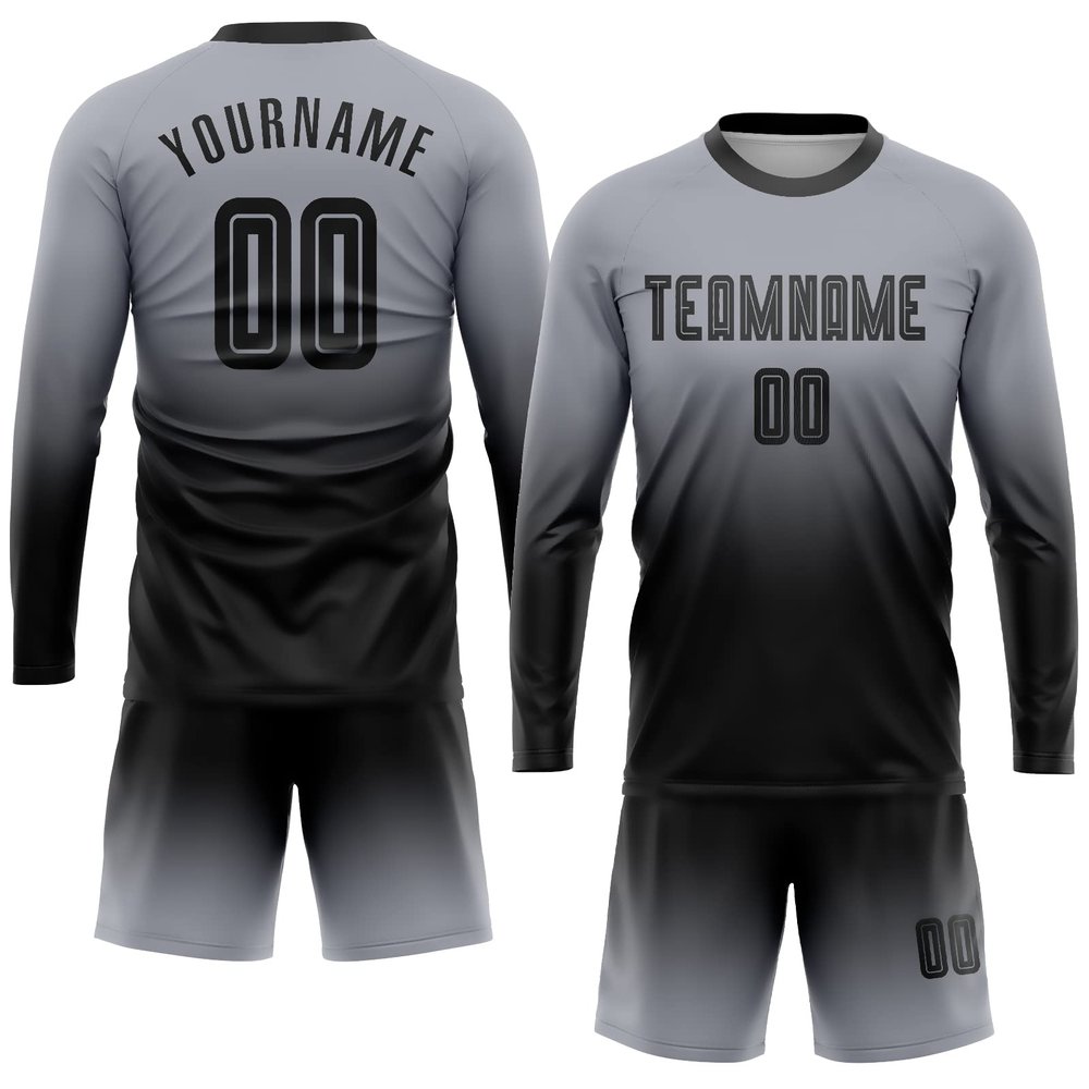 Custom Soccer Jerseys and Short with Pocket Personalized Round Neck Long Sleeve Shirts Uniform Printed Name Number