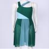 Nikiikoo Women's Sleeveless Color Block Lyrical Dance Dress Mesh Chiffon Modern Tutu Latin Waltz Gymnastics Leotard Green Medium view 3