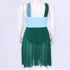 Nikiikoo Women's Sleeveless Color Block Lyrical Dance Dress Mesh Chiffon Modern Tutu Latin Waltz Gymnastics Leotard Green Medium view 4