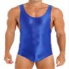 LiiYii Men's High Elastic Fitness Shiny Oil Glossy Silky Bodysuit Slim Sleeveless Jumpsuits Romper Blue Medium view 1