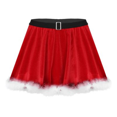 Alvivi Women's Faux Fur Trim Mini Miss Santa Claus Tutu Skirt Skater Dance A-line Flared Skirts Flared Skirts Large