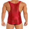 LiiYii Men's High Elastic Fitness Shiny Oil Glossy Silky Bodysuit Slim Sleeveless Jumpsuits Romper Red Medium view 2