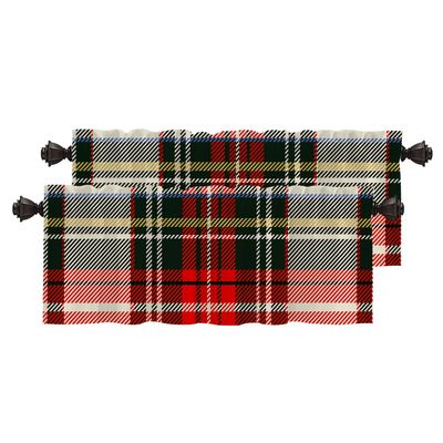 BaoNews Green Scottish Tartan Kitchen Valances for Windows,Square Wool Plaid Symmetric Blackout Valances Curtains Multilayer Polyester Drapes for Kitchen Bedroom 2 Pack 52X16 Inches