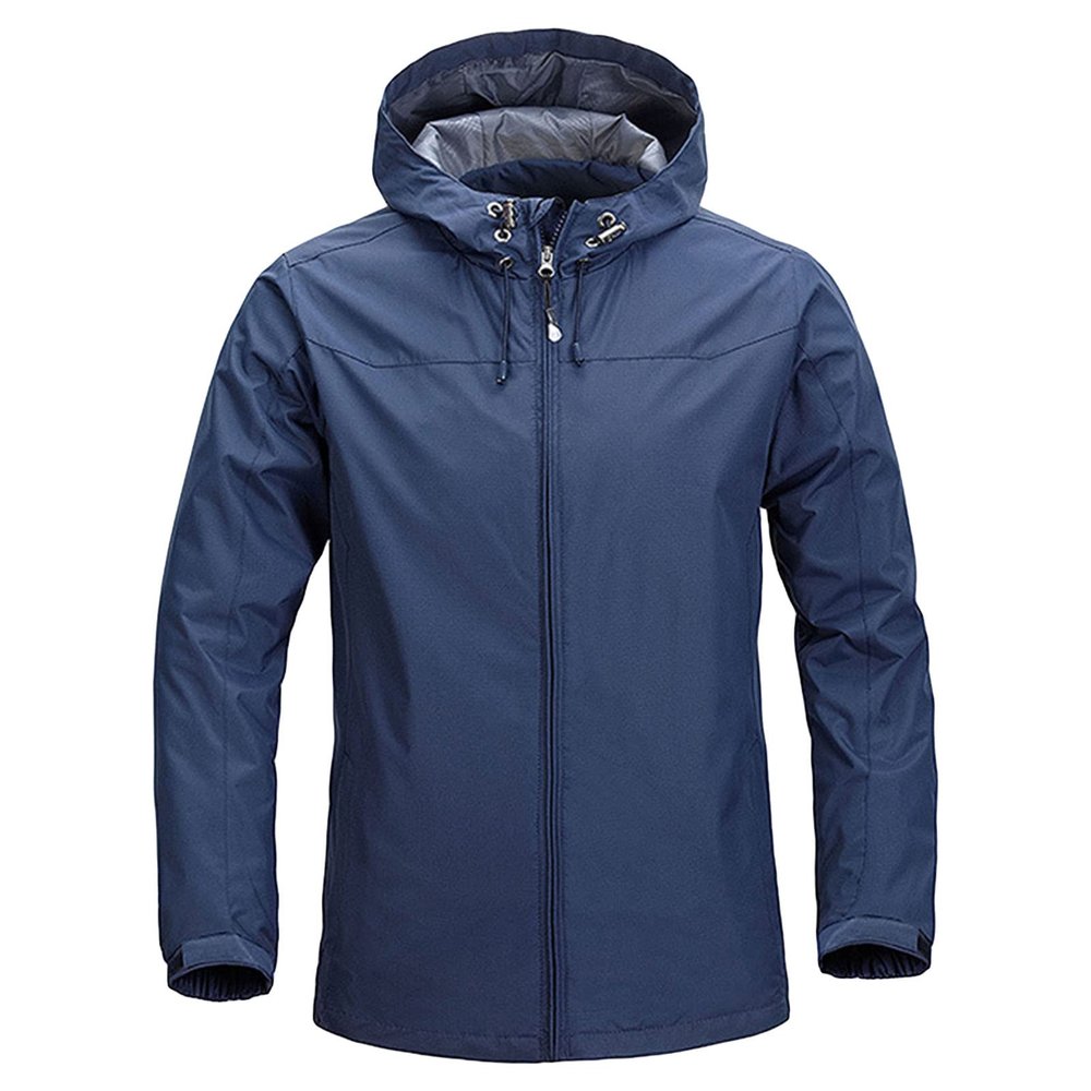 Maiyifu-GJ Men's Lightweight Windproof Windbreaker Outdoor Waterproof Rain Shell Coat Breathable Zip Up Hoodie Jacket (Dark Blue,5X-Large)