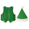 YONGHS Kids Unisex Santa Elf Outfit Christmas Printed Vest and Hat Suit for Xmas Dress-Up Party Green 3-4 Years view 2