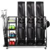 Sttoraboks 3 Golf Bags Storage Garage Organizer, Golf Bag Rack Fits 3 Golf Bags and Golf Equipment Accessories, Golf Club Storage Stand with Wooden Shelf and Lockable Wheels for Garage Indoor Basement view 1