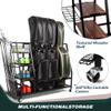 Sttoraboks 3 Golf Bags Storage Garage Organizer, Golf Bag Rack Fits 3 Golf Bags and Golf Equipment Accessories, Golf Club Storage Stand with Wooden Shelf and Lockable Wheels for Garage Indoor Basement view 2