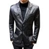 Faux Leather Blazer for Men Stylish 2 Button Moto Leather Suit Jacket Casual Regular Fit Business Sports Coat (Black,Large)