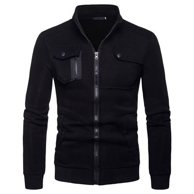 Maiyifu-GJ Men Cotton Lightweight Jacket Full Zip Outdoor Military Jackets Windbreaker Hiking Hunting Coat with Multi Pockets (Black,Small)