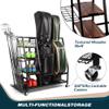 Sttoraboks 2 Golf Bags Storage Garage Organizer, Golf Bag Rack Fits 2 Golf Bags and Golf Equipment Accessories, Golf Club Storage Stand with Wooden Shelf and Lockable Wheels for Garage Indoor Basement view 2