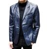 Faux Leather Blazer for Men Stylish 2 Button Moto Leather Suit Jacket Casual Regular Fit Business Sports Coat (Blue,5X-Large)