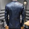 Faux Leather Blazer for Men Stylish 2 Button Moto Leather Suit Jacket Casual Regular Fit Business Sports Coat (Blue,5X-Large) view 2
