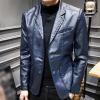 Faux Leather Blazer for Men Stylish 2 Button Moto Leather Suit Jacket Casual Regular Fit Business Sports Coat (Blue,5X-Large) view 3