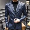Faux Leather Blazer for Men Stylish 2 Button Moto Leather Suit Jacket Casual Regular Fit Business Sports Coat (Blue,5X-Large) view 4