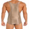 Zaldita Men's Oil Shiny Bodysuit Tank Vest Tops One Piece Shapewear High Elastic Tights Slim Leotard Coffee Medium view 2