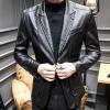 Faux Leather Blazer for Men Stylish 2 Button Moto Leather Suit Jacket Casual Regular Fit Business Sports Coat (Black,XX-Large) view 2