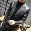 Faux Leather Blazer for Men Stylish 2 Button Moto Leather Suit Jacket Casual Regular Fit Business Sports Coat (Black,XX-Large) view 3