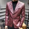 Faux Leather Blazer for Men Stylish 2 Button Moto Leather Suit Jacket Casual Regular Fit Business Sports Coat (Red,5X-Large) view 2