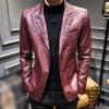 Faux Leather Blazer for Men Stylish 2 Button Moto Leather Suit Jacket Casual Regular Fit Business Sports Coat (Red,5X-Large) view 3