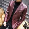 Faux Leather Blazer for Men Stylish 2 Button Moto Leather Suit Jacket Casual Regular Fit Business Sports Coat (Red,5X-Large) view 4