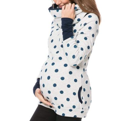 Maternity Hoodie Sweatshirts Long Sleeves Shirt Casual V Neck Pregnancy Tunic Top angaroo Pocket (White, S)