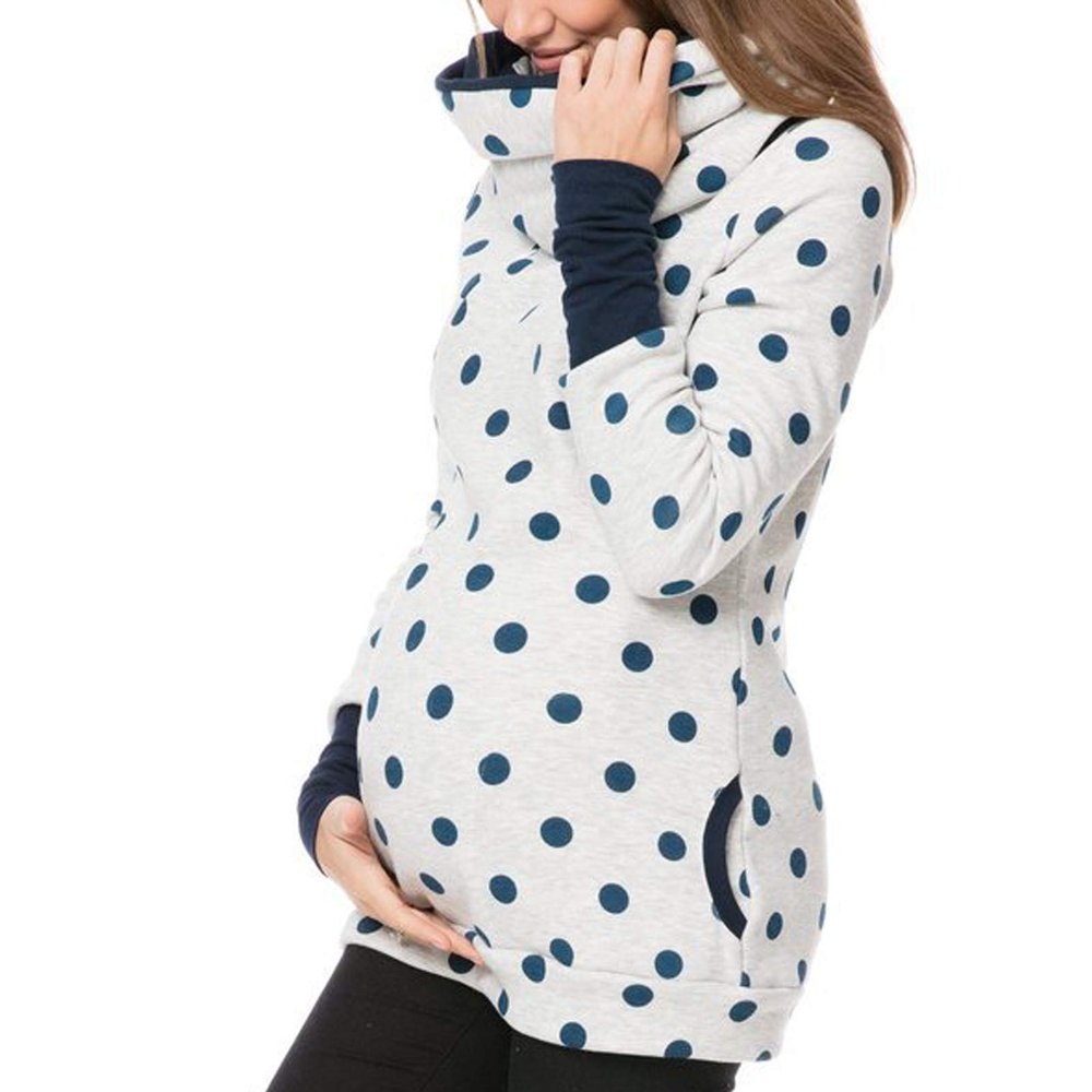 Maternity Hoodie Sweatshirts Long Sleeves Shirt Casual V Neck Pregnancy Tunic Top angaroo Pocket (White, S)